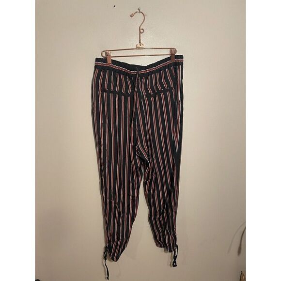 Anthropologie Striped Ankle Tie Jogger Pants Women’s Size Small Black Burgundy - Picture 3 of 6